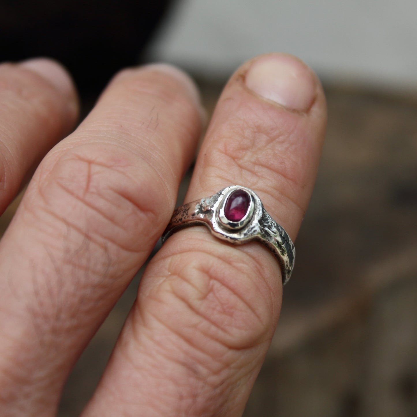 Anillo de Turmalina Rosa y Plata de Ley | Hecho a Mano Talla 16 (7 1/2US) - ArenasJewelry