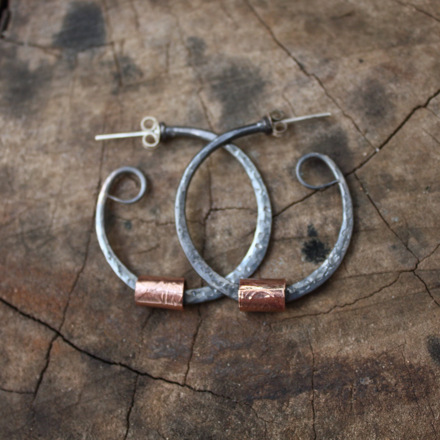Aros de Plata Vieja 925 Maciza y Cobre Con Cierre de Presión | Arenas Jewelry - ArenasJewelry