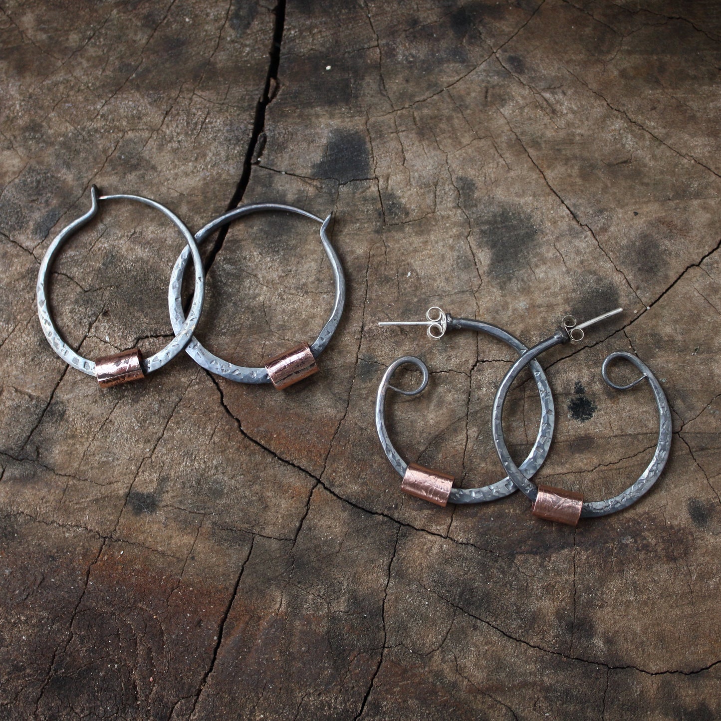 Aros de Plata Vieja 925 Maciza y Cobre Con Cierre de Presión | Arenas Jewelry - ArenasJewelry