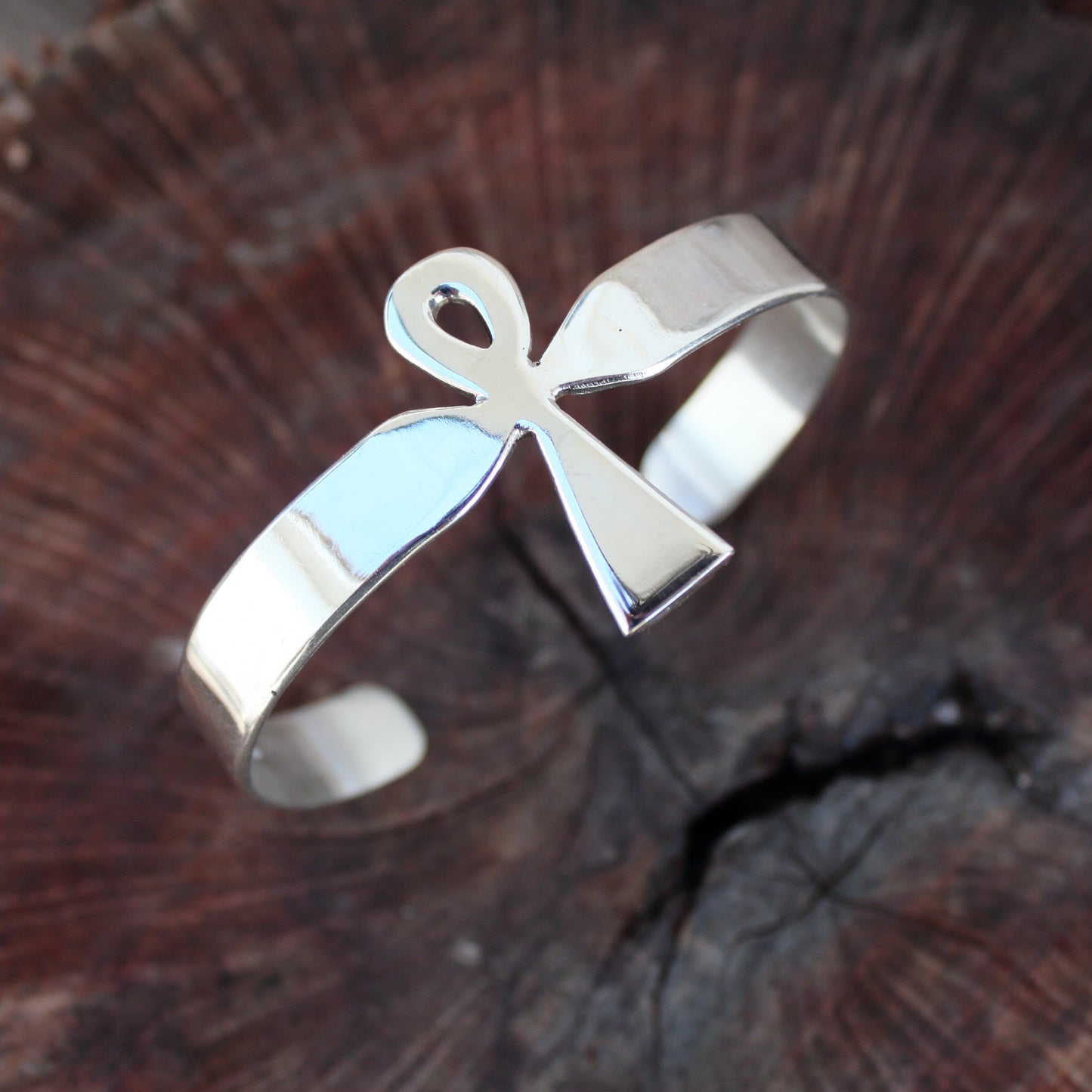 Pulsera de Cruz Ankh - Brazalete Rígido Abierto de Plata 925 | Arenas Jewelry - ArenasJewelry
