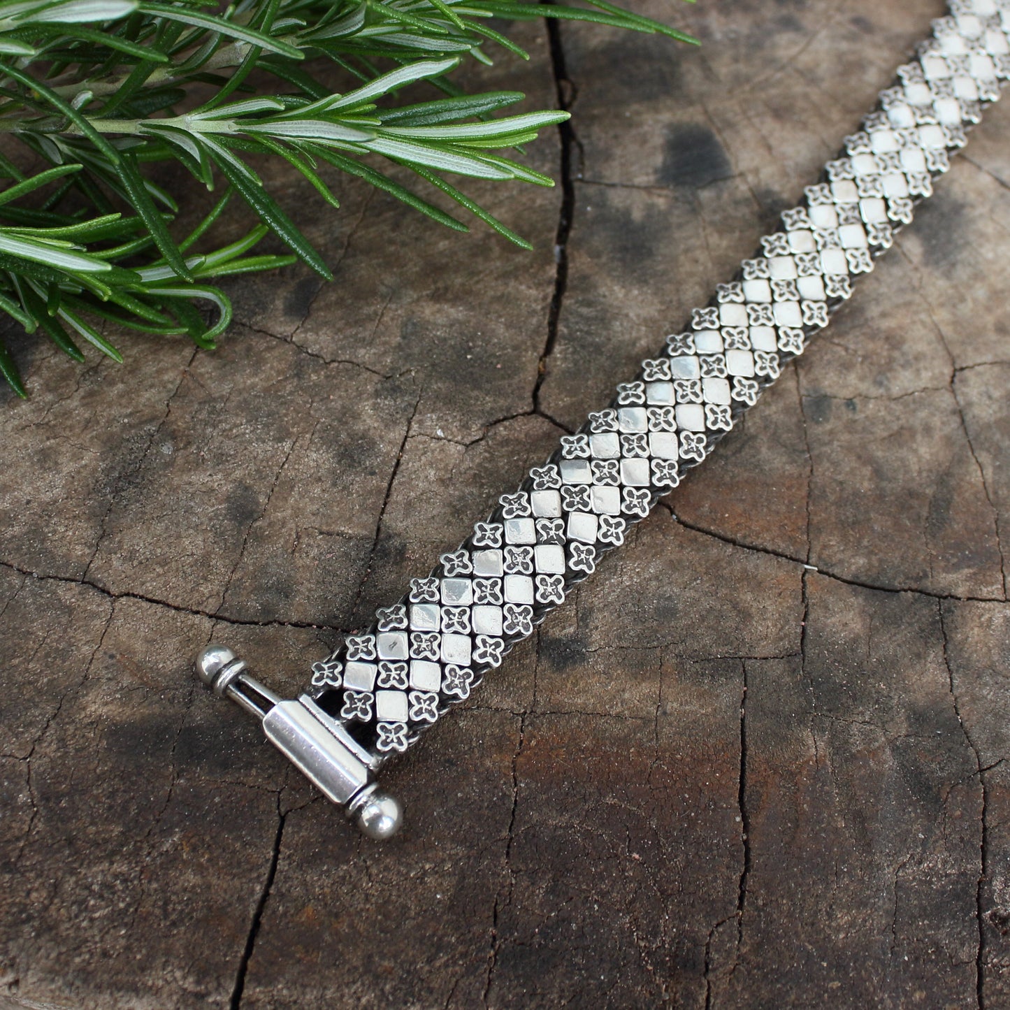 Pulsera de plata de ley 925, modelo rombo 19 cm | pulsera articulada | Arenas Jewelry - ArenasJewelry
