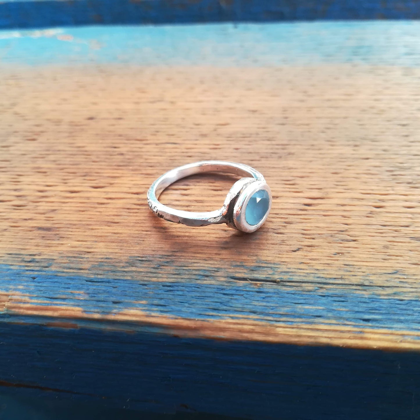 Anillo de Aguamarina y Plata de Ley | Hecho a Mano Talla 18 (8 1/2US) - ArenasJewelry