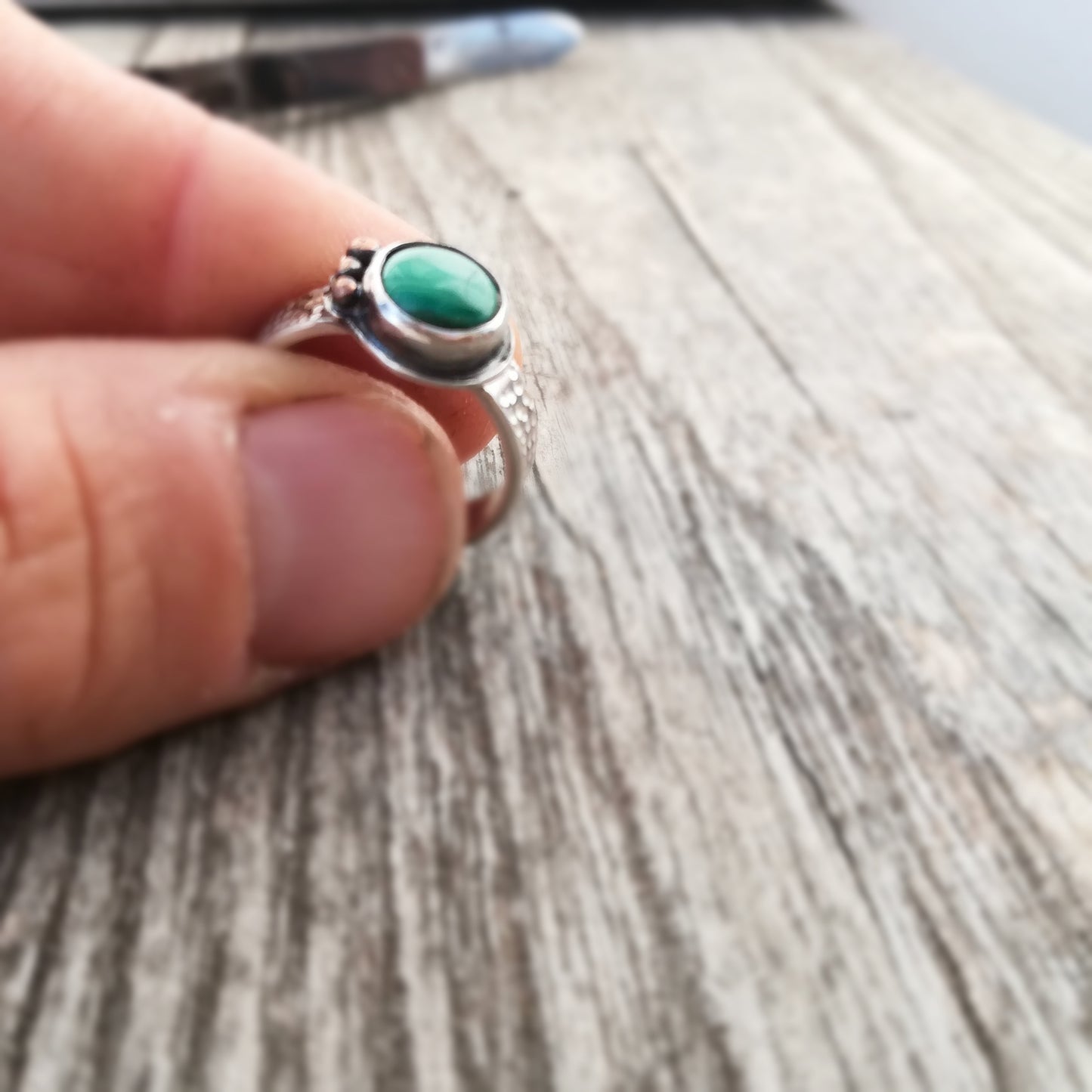 Anillo de Malaquita y Plata de Ley | Hecho a Mano Talla 14 - ArenasJewelry