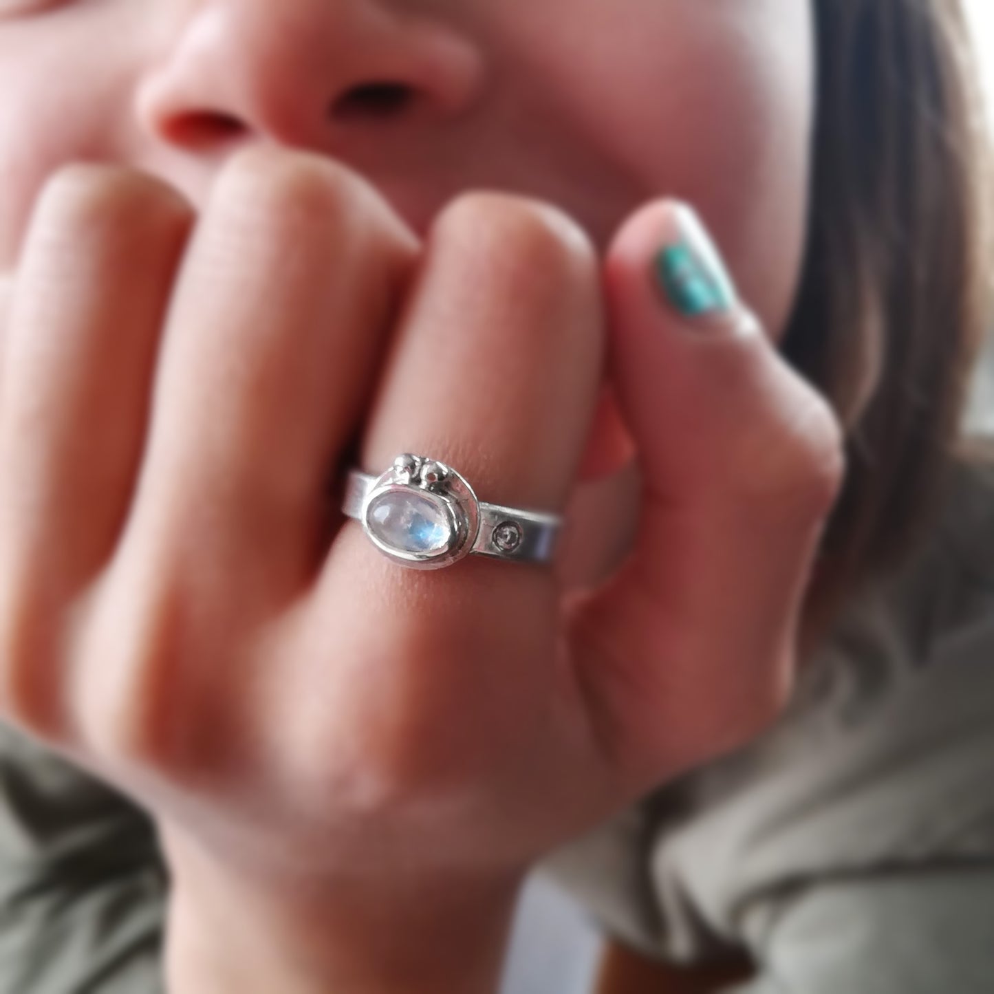 Anillo de Piedra Luna, Circonita y Plata de Ley | Hecho a Mano Talla 12 (5 3/4 US) - ArenasJewelry