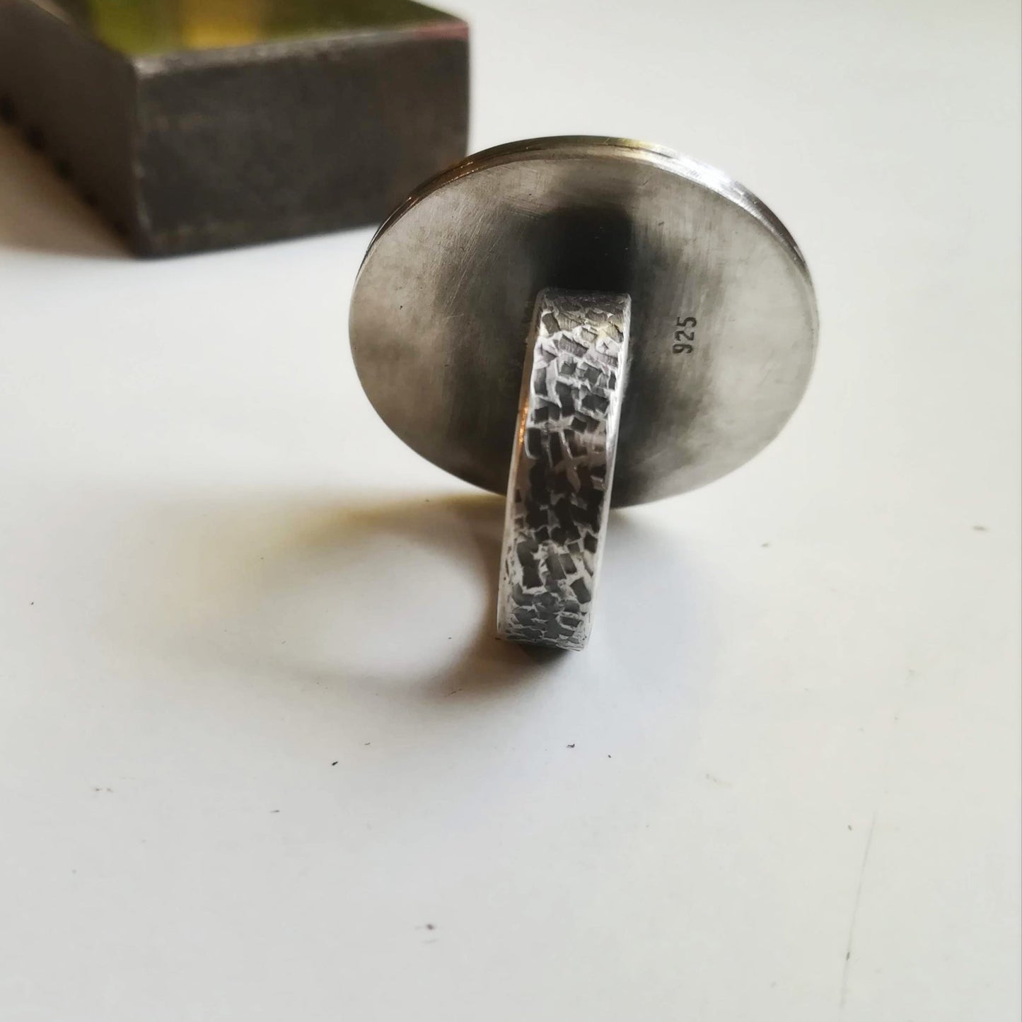 Anillo Grande de Plata de Ley y Gema Crisoprasa nº 15 - ArenasJewelry