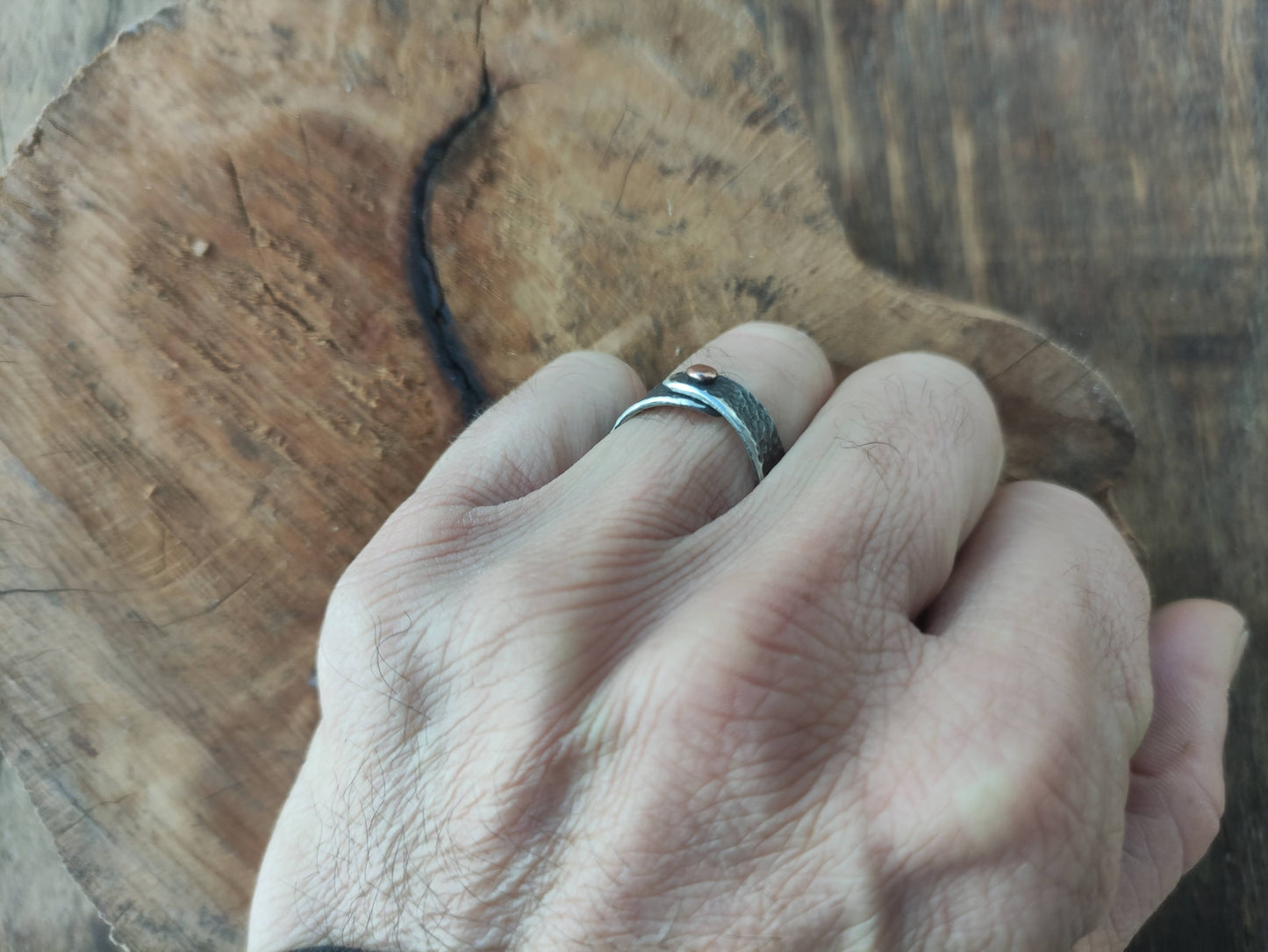 Anillo de Plata Envejecida y Cobre III Texturizado | Hecho a medida - ArenasJewelry