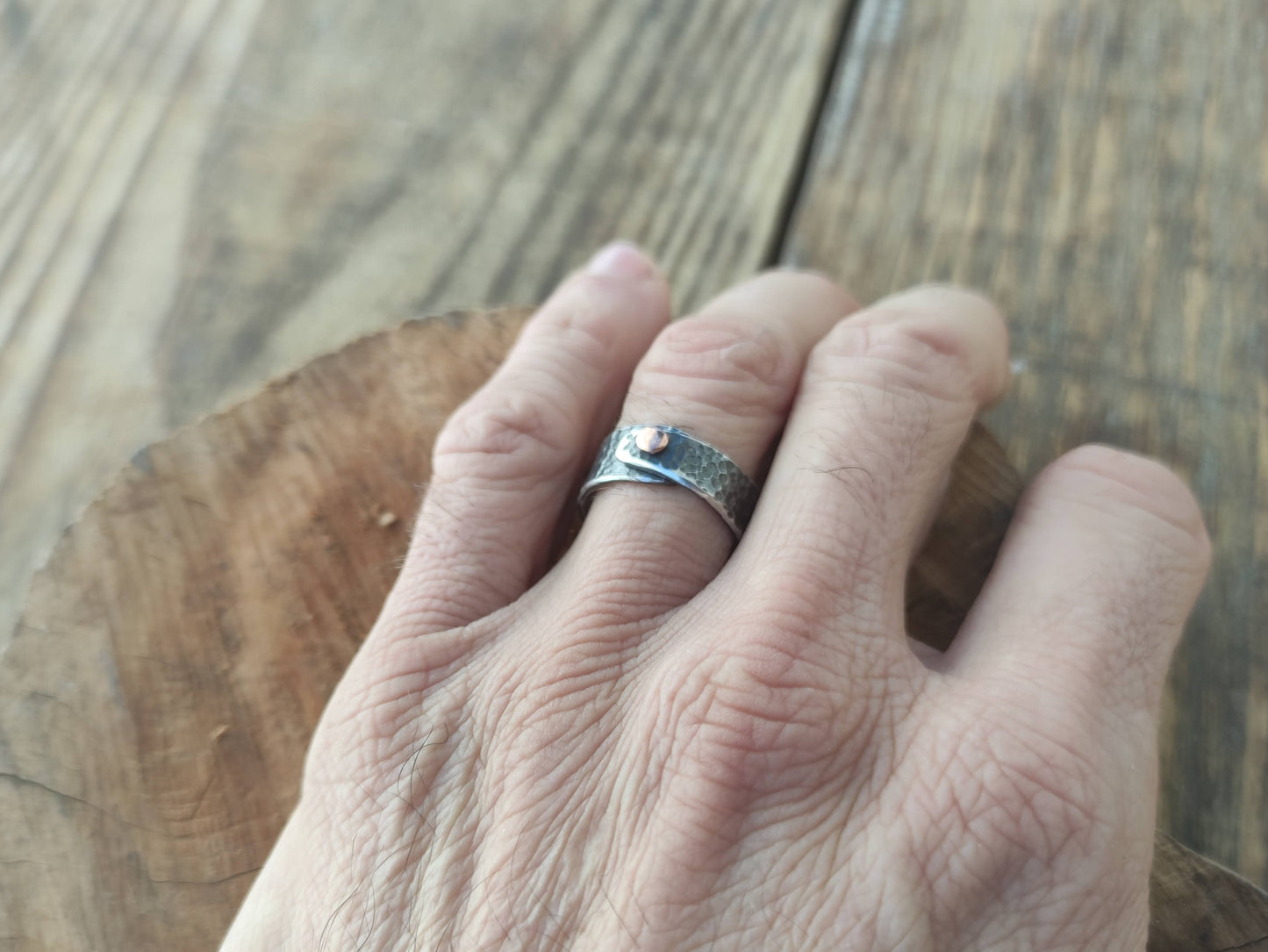 Anillo de Plata Envejecida y Cobre III Texturizado | Hecho a medida - ArenasJewelry