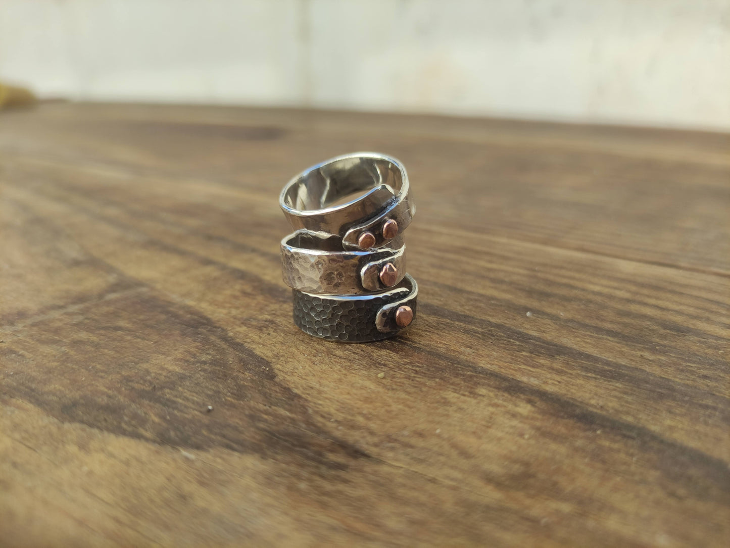 Anillo de Plata Envejecida y Cobre III Texturizado | Hecho a medida - ArenasJewelry