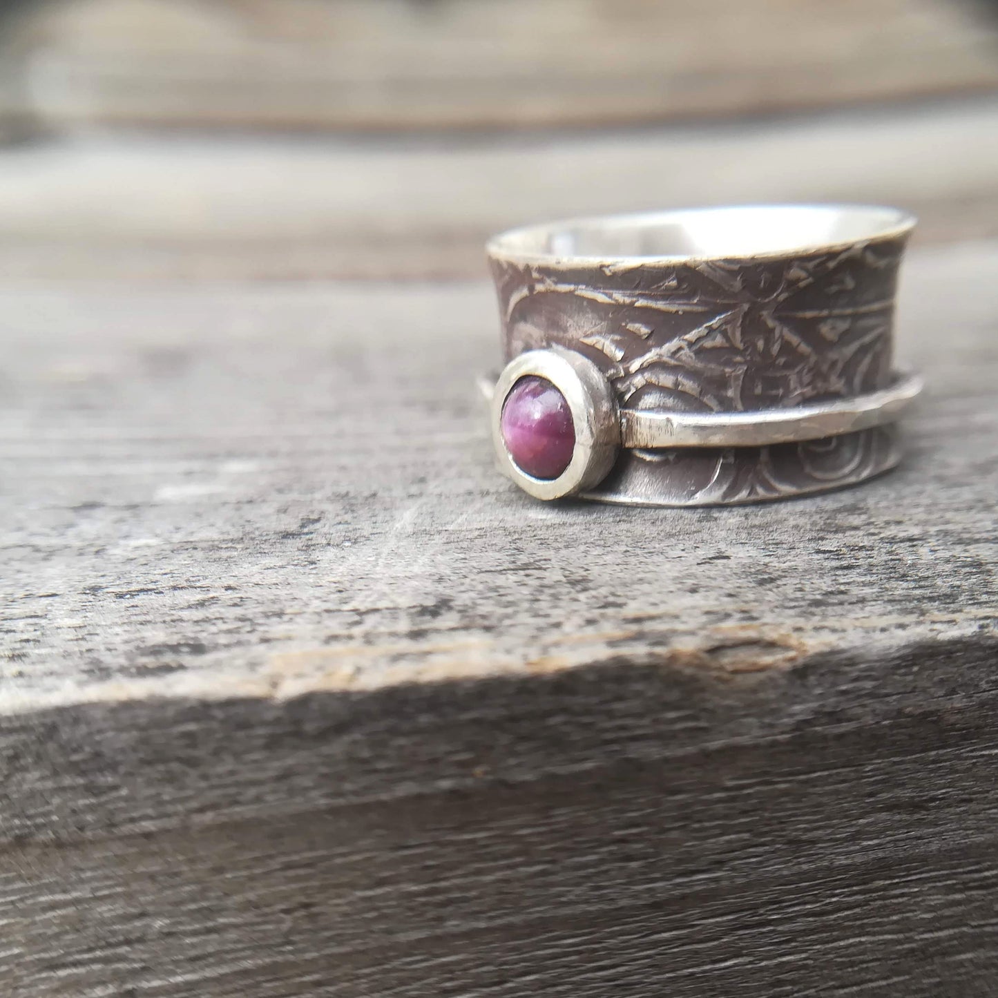 Anillo Giratorio Rubí Estrella y Plata de Ley - Talla 19 - ArenasJewelry