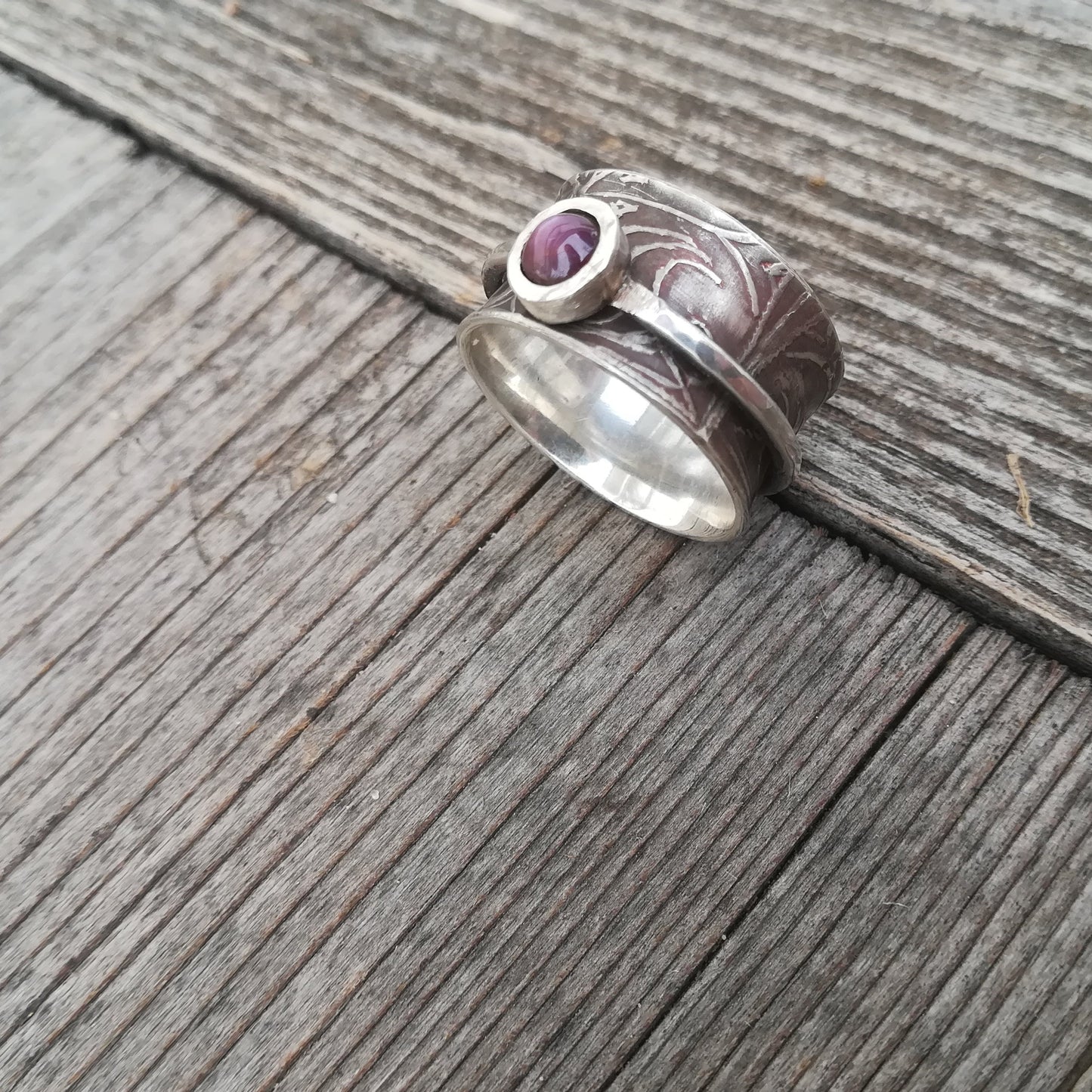 Anillo Giratorio Rubí Estrella y Plata de Ley - Talla 19 - ArenasJewelry