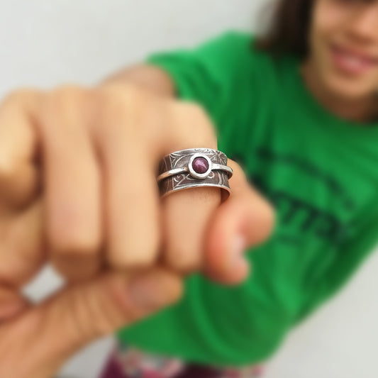 Anillo Giratorio Rubí Estrella y Plata de Ley - Talla 19 - ArenasJewelry