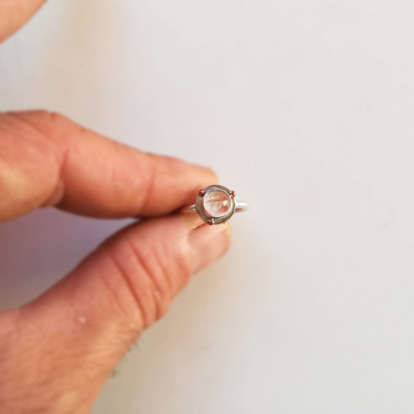 Anillo de Cuarzo Rutilado y Plata de Ley | Hecho a Mano Talla 14 - ArenasJewelry