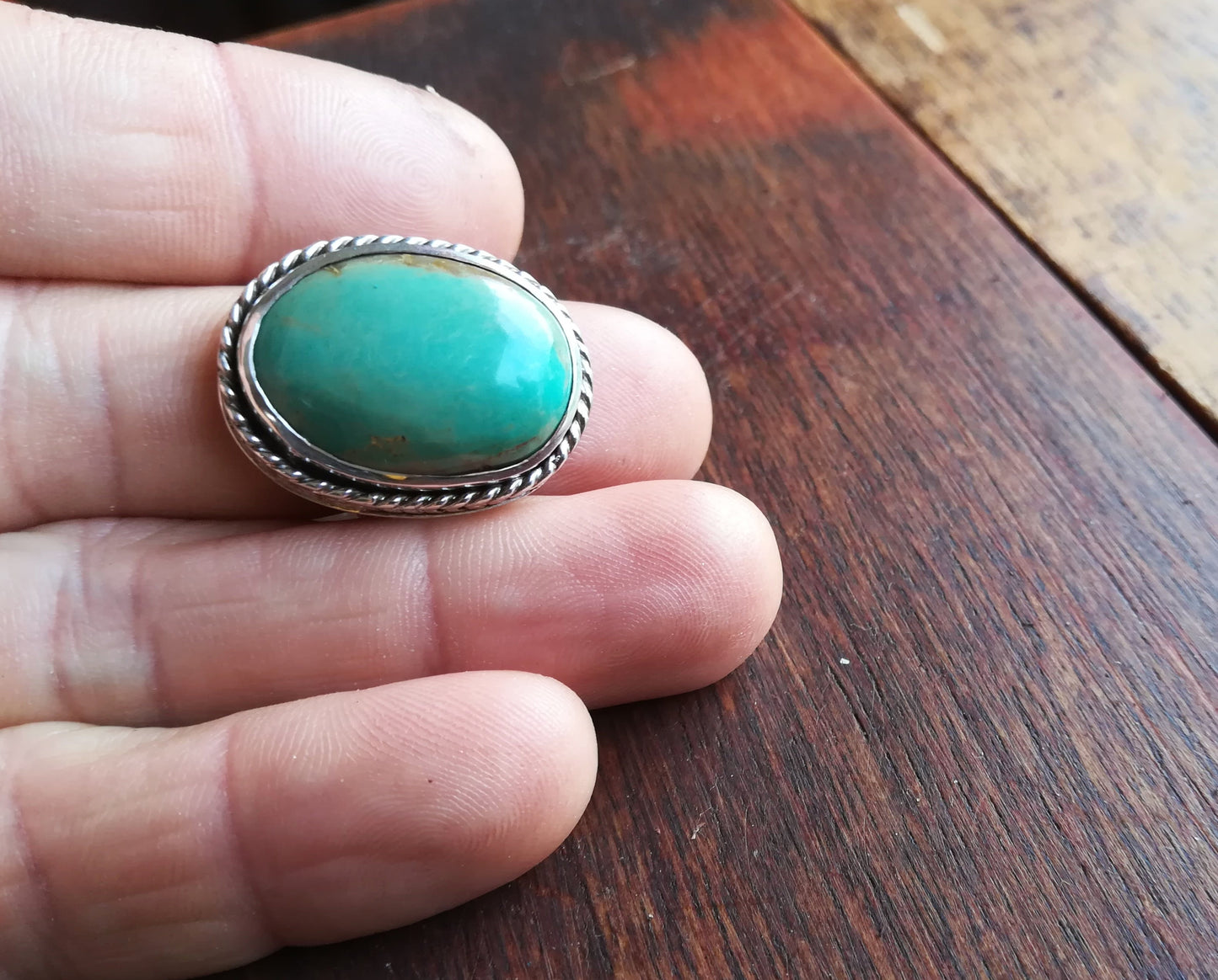 Anillo de Turquesa y Plata de Ley | Hecho a Mano Talla 15 (7 1/4US) - ArenasJewelry