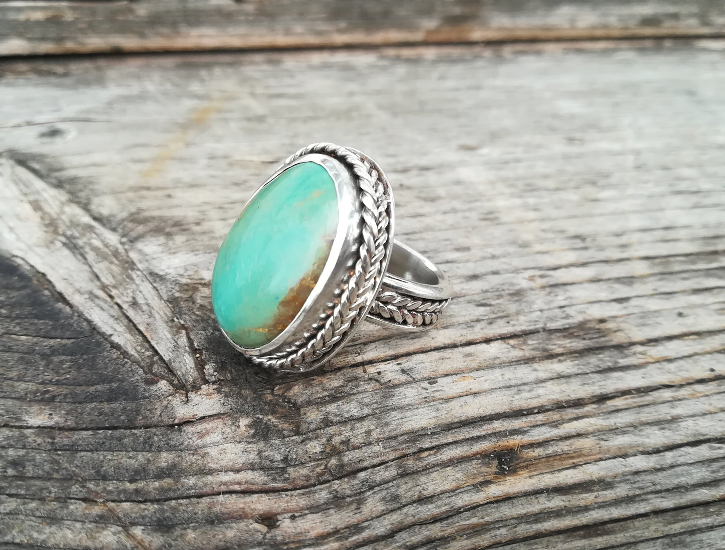 Anillo de Turquesa y Plata de Ley | Hecho a Mano Talla 15 (7 1/4US) - ArenasJewelry