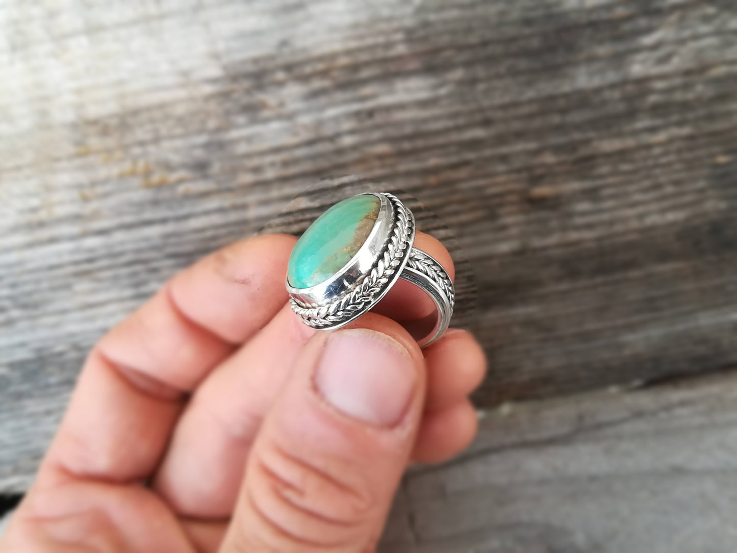 Anillo de Turquesa y Plata de Ley | Hecho a Mano Talla 15 (7 1/4US) - ArenasJewelry