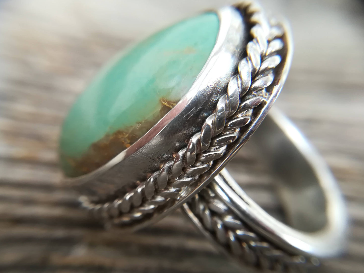 Anillo de Turquesa y Plata de Ley | Hecho a Mano Talla 15 (7 1/4US) - ArenasJewelry