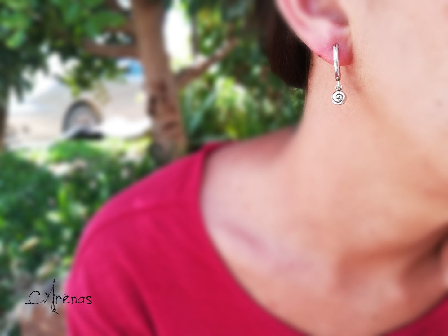 Aros de Plata con Caracola - Aros de Plata 16 mm - ArenasJewelry