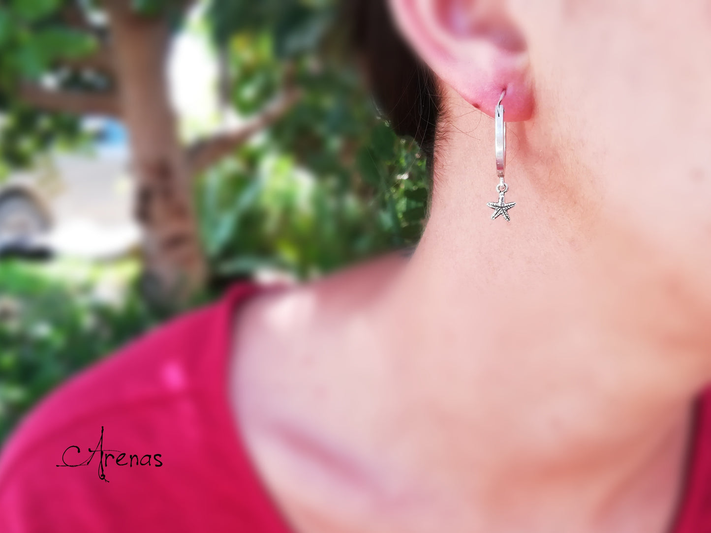 Aros de Plata con Estrella de Mar - Aros de Plata 18.5 mm - ArenasJewelry