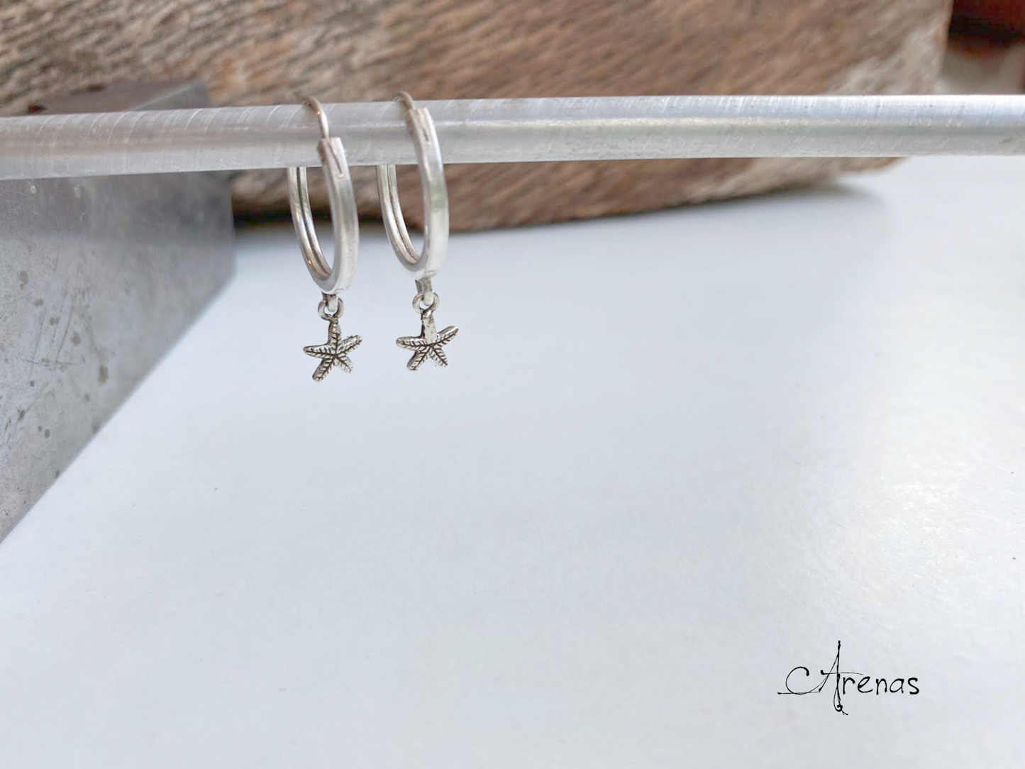 Aros de Plata con Estrella de Mar - Aros de Plata 18.5 mm - ArenasJewelry
