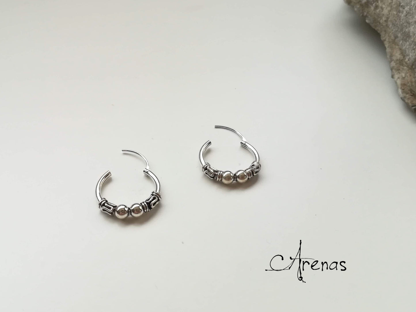 Aros de Plata Bali 18mm - Argollas de Plata - ArenasJewelry