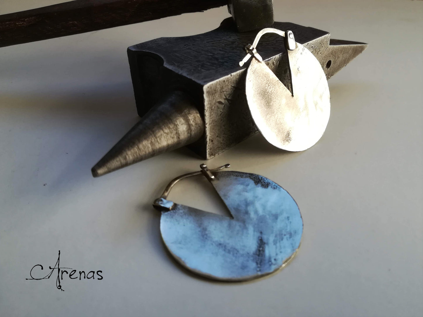 Aros Grandes de Plata de Ley envejecida - ArenasJewelry