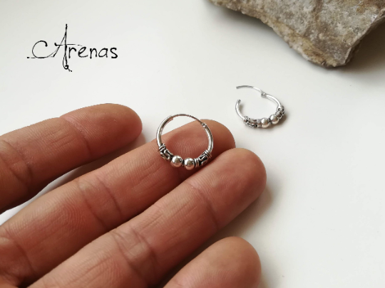 Aros de Plata Bali 18mm - Argollas de Plata - ArenasJewelry