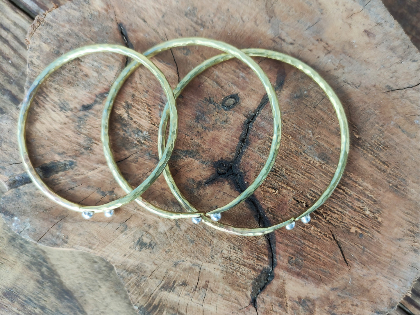 Pulsera Laton y Plata  - Brazalete Rigido Texturizado - ArenasJewelry