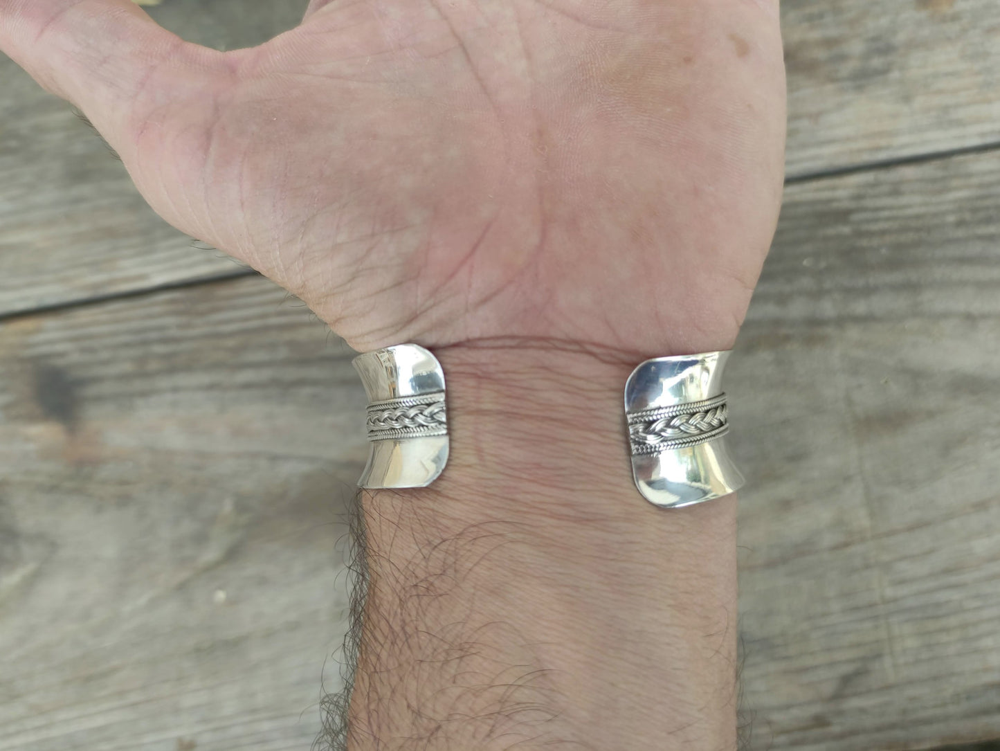 Pulsera Rígida de Plata de Ley con Trenzado decorativo - ArenasJewelry