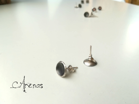 Pendientes plata vieja redondos boton - ArenasJewelry