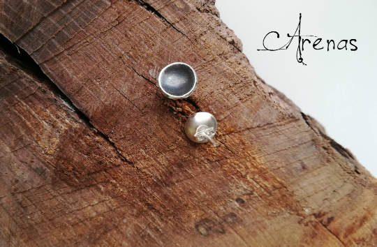Pendientes plata vieja redondos boton - ArenasJewelry