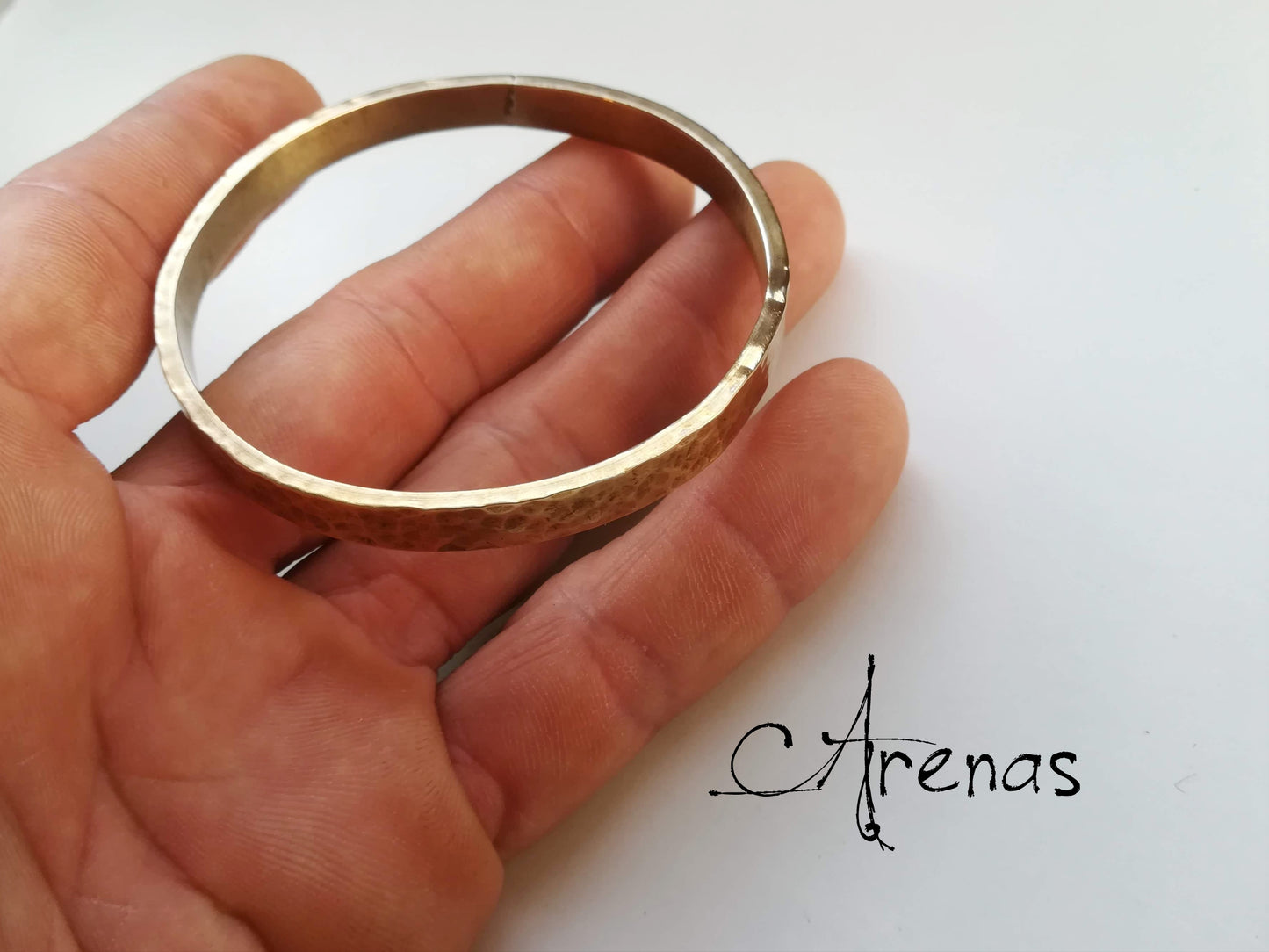 Pulsera de Laton Maciza - Brazalete Rigido - Pulsera Laton Rústica - ArenasJewelry