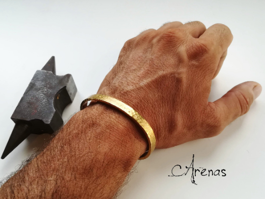 Pulsera de Laton Rústica - Brazalete Rigido Abierto - ArenasJewelry