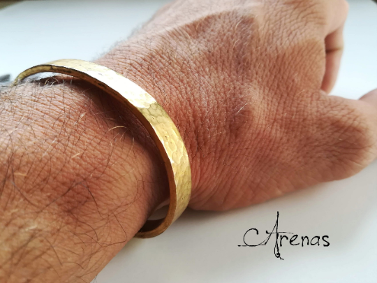 Pulsera de Laton Rústica - Brazalete Rigido Abierto - ArenasJewelry
