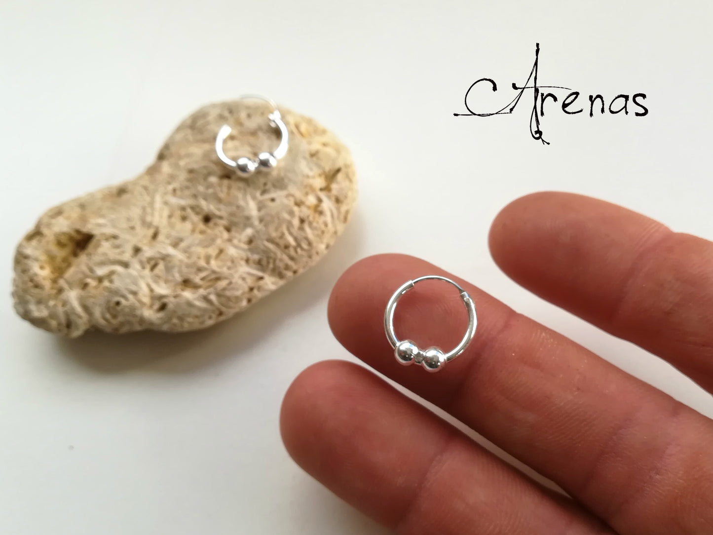 Aros de Plata con bola - Argollas de Plata 14mm - ArenasJewelry