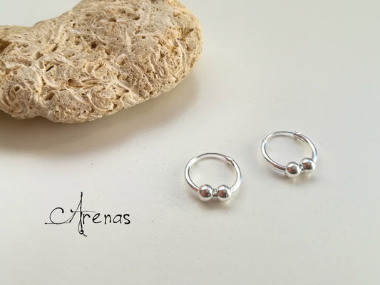 Aros de Plata con bola - Argollas de Plata 14mm - ArenasJewelry