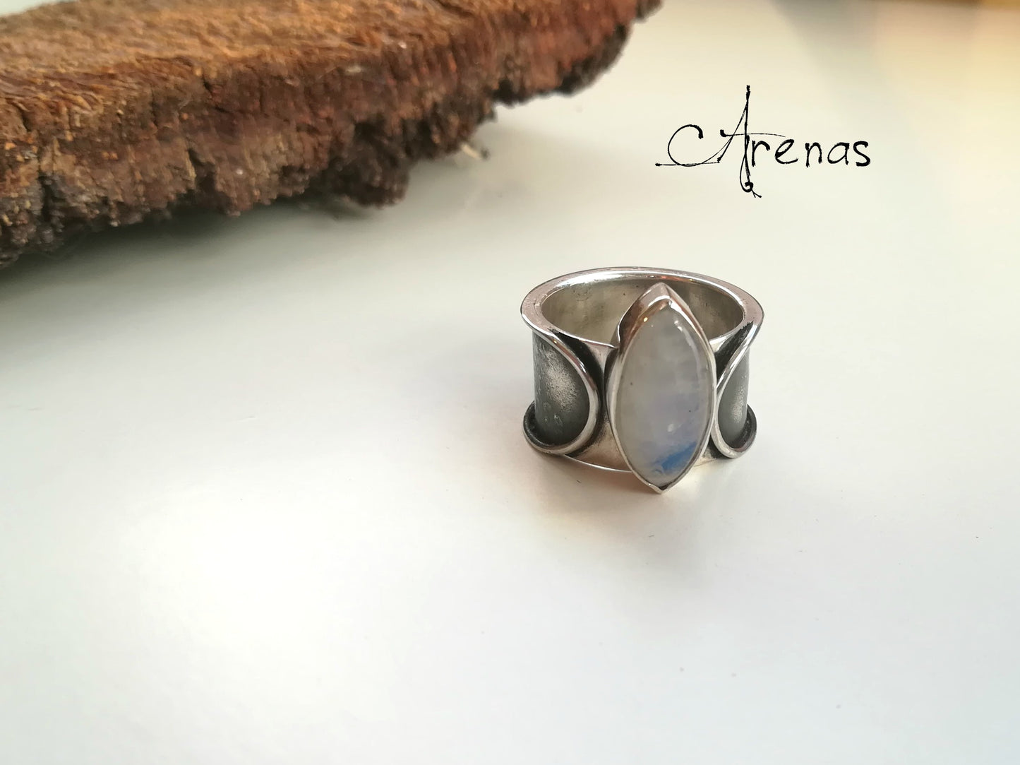 Anillo Piedra Luna Plata 925 Hecho a Mano nº19 (8 3/4US) - ArenasJewelry