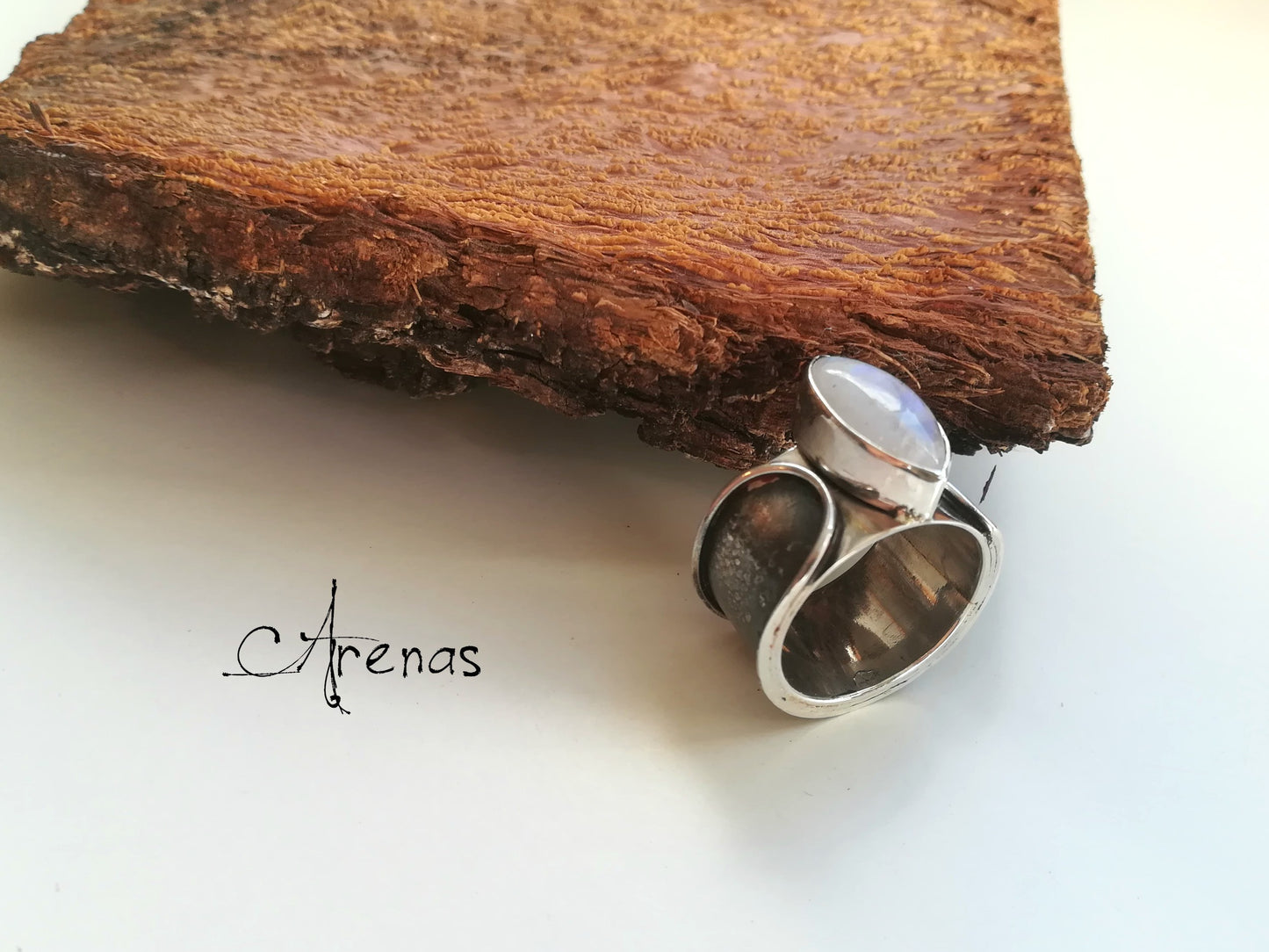 Anillo Piedra Luna Plata 925 Hecho a Mano nº19 (8 3/4US) - ArenasJewelry