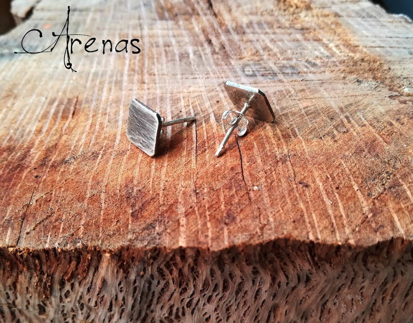 Pendientes Cuadrados Plata Vieja - ArenasJewelry