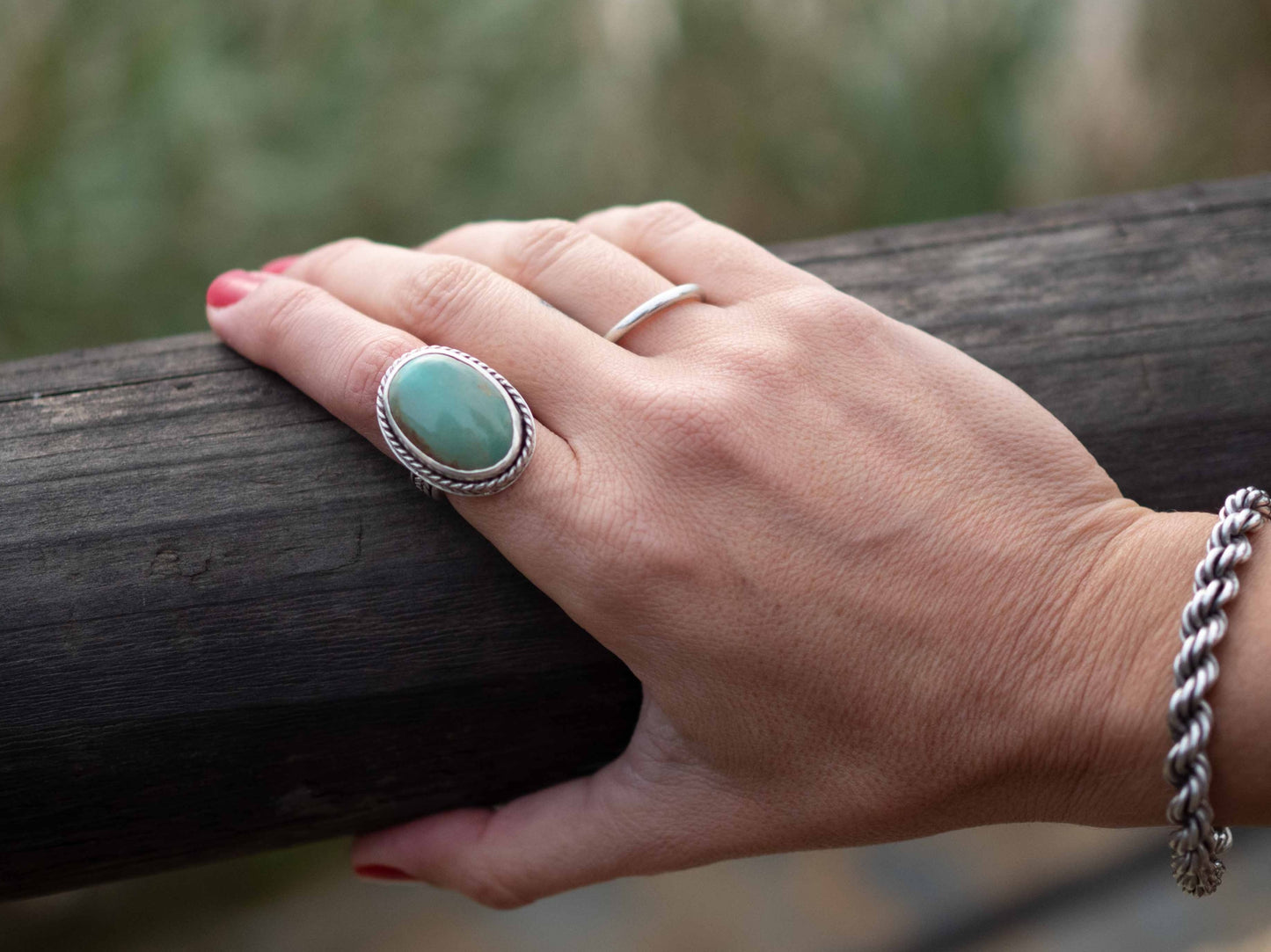 Anillo de Turquesa y Plata de Ley | Hecho a Mano Talla 15 (7 1/4US) - ArenasJewelry