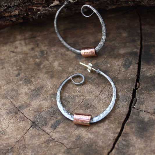 Aros de Plata Vieja 925 Maciza y Cobre Con Cierre de Presión | Arenas Jewelry - ArenasJewelry