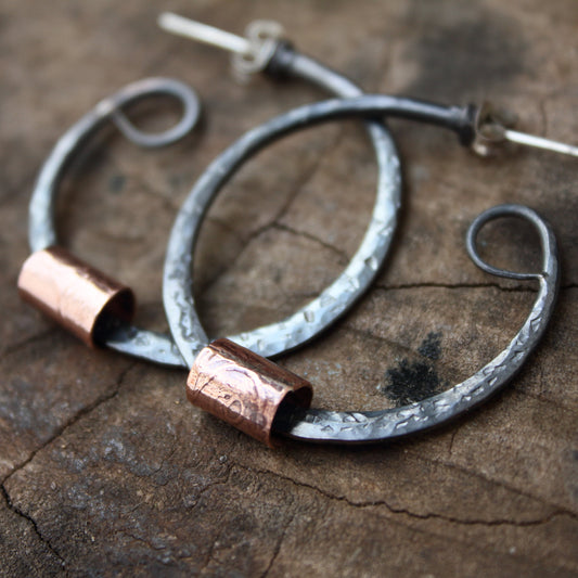 Aros de Plata Vieja 925 Maciza y Cobre Con Cierre de Presión | Arenas Jewelry - ArenasJewelry