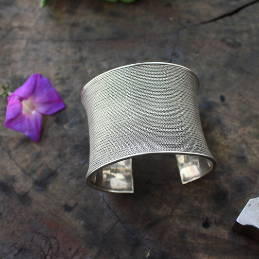 Pulsera Grande de Plata Ornamentada con Alambre entorchado  | Arenas Jewelry - ArenasJewelry