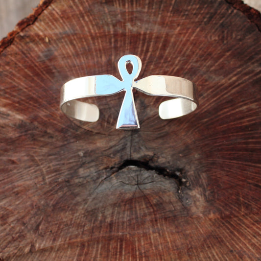 Pulsera de Cruz Ankh - Brazalete Rígido Abierto de Plata 925 | Arenas Jewelry - ArenasJewelry