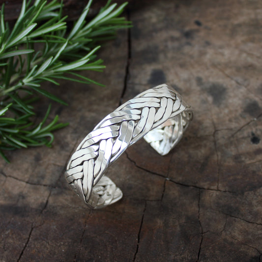Pulsera rígida hecha a mano, brazalete ancho de plata trenzado, brazalete, pulsera - ArenasJewelry
