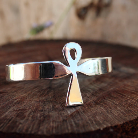 Pulsera de Cruz Ankh - Brazalete Rígido Abierto de Plata 925 | Arenas Jewelry - ArenasJewelry