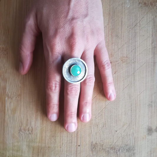 Anillo Grande de Plata de Ley y Gema Crisoprasa nº 15 - ArenasJewelry