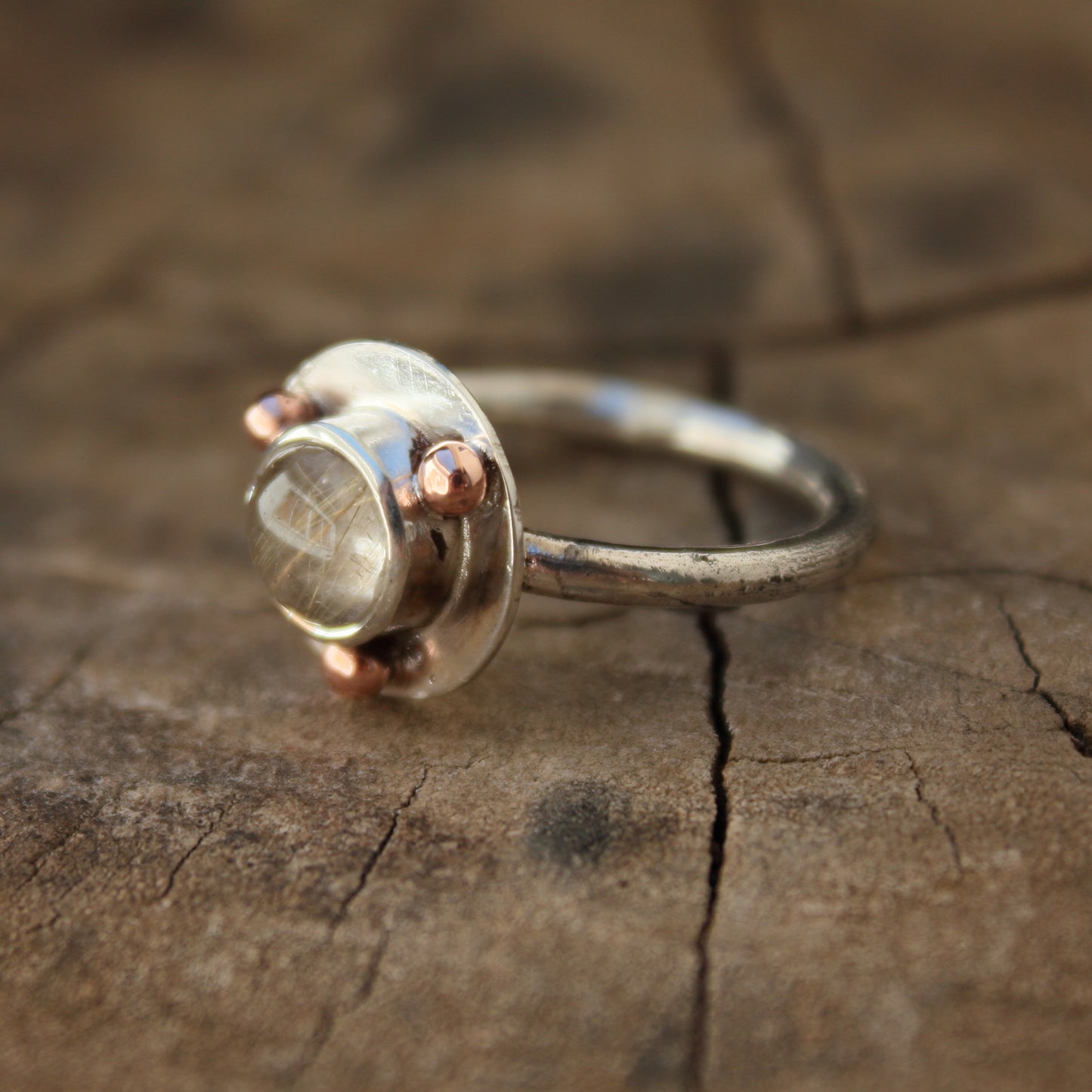 Anillo de Cuarzo Rutilado y  Plata de Ley | Hecho a Mano Talla 14