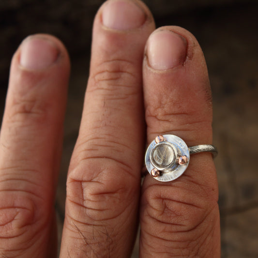 Anillo de Cuarzo Rutilado y Plata de Ley | Hecho a Mano Talla 14