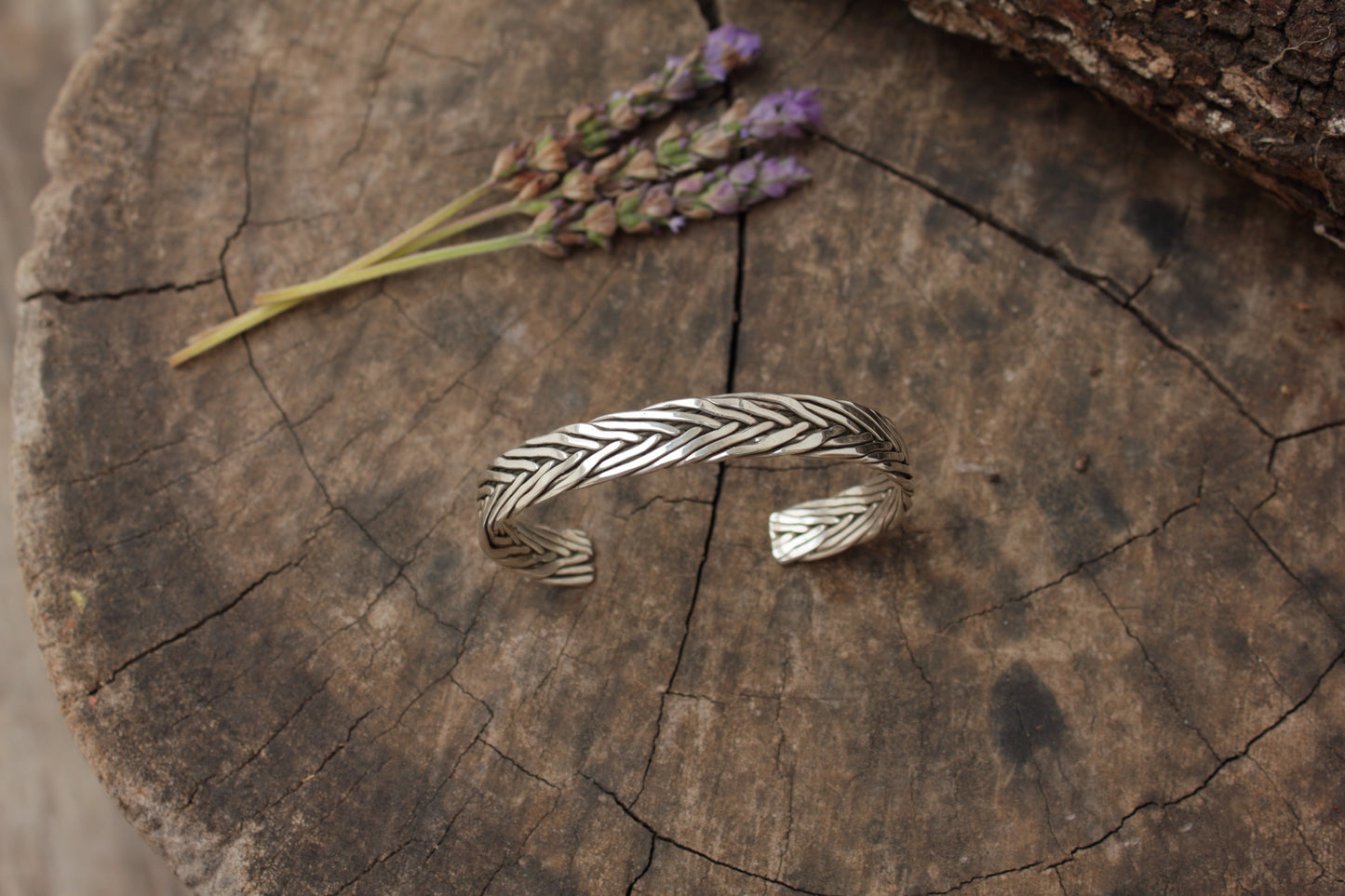 Pulsera rígida hecha a mano, brazalete 10mm de plata trenzado, brazalete, pulsera