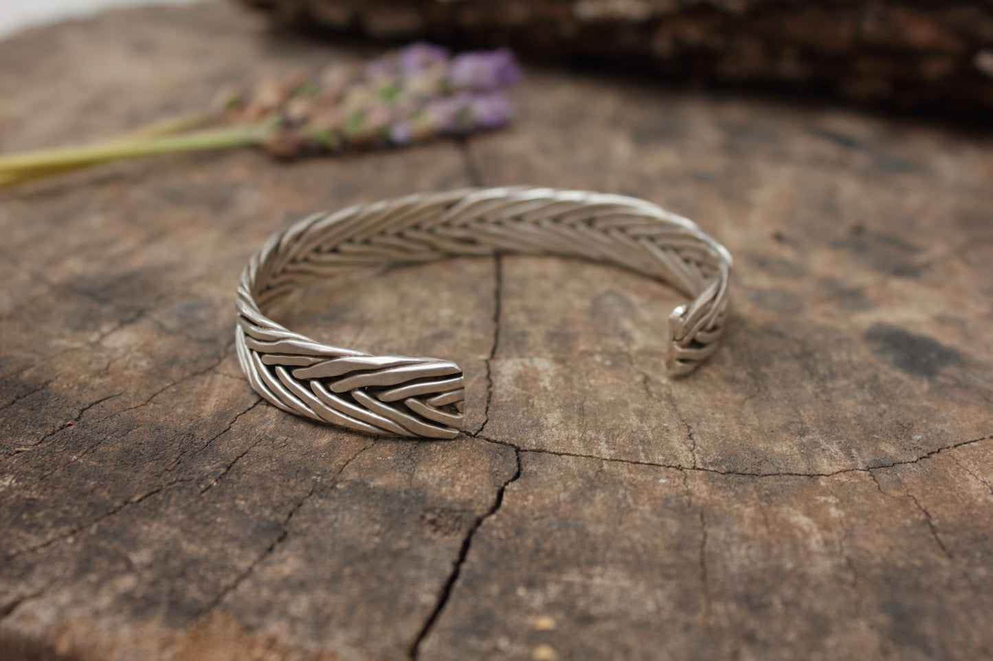 Pulsera rígida hecha a mano, brazalete 10mm de plata trenzado, brazalete, pulsera